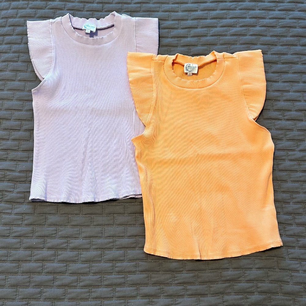 Blue Rain by Francesca's | Ribbed High Neck Tank Tops with Ruffles- Size L